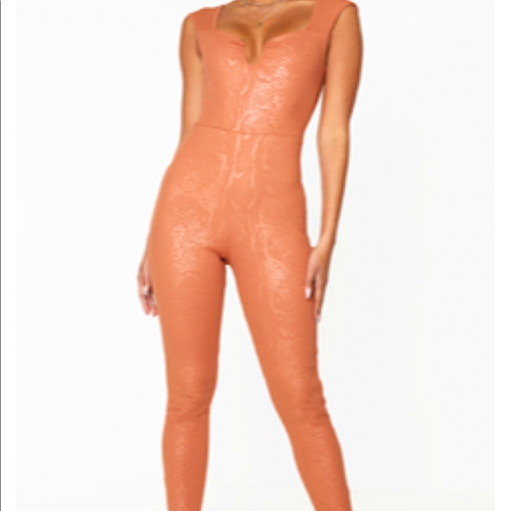 Short sleeve burnt orange jumpsuit